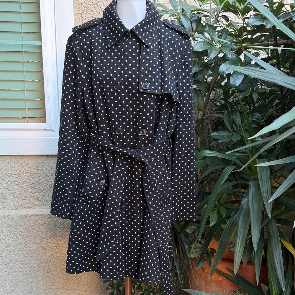 Vintage Ralph Lauren Black and White Polka Dot Cotton Trench Coat